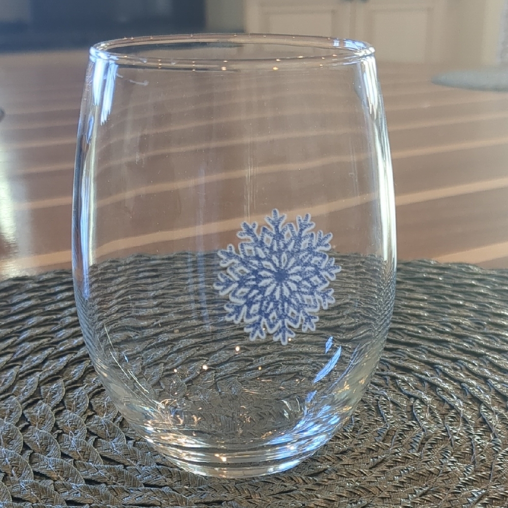 Clear Glass with Blue Snowflake Design